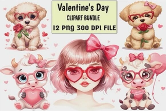 Download Valentine’s Day Cute Animal &amp; Girl Clipa - Cute animal Collection
