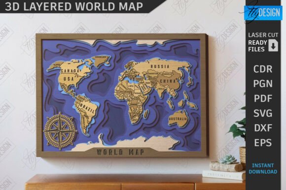 Download 3D Multilayer Wall World Map Laser Cut - World Collection